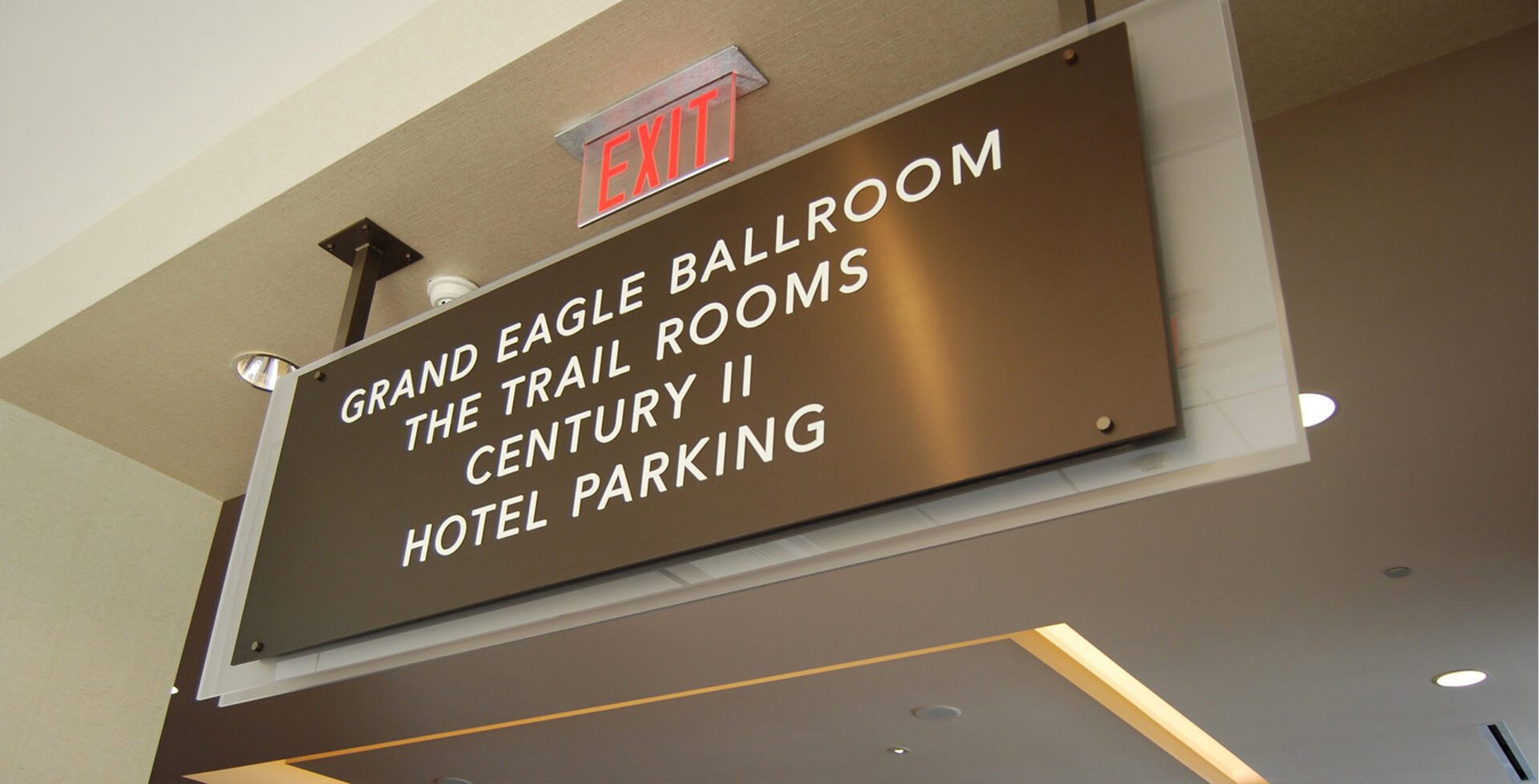 Hanging interior signage for Parking and Lifestyle Events