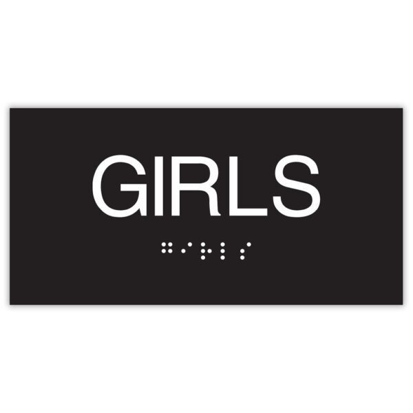 APGRL - 6"w x 3"h Black Restroom Sign. ADA Compliant Girls Restroom Signs