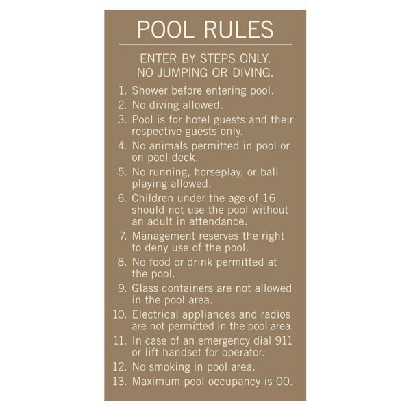 91658 Hotel Pool Rules Sign - Hotel Brand Sign