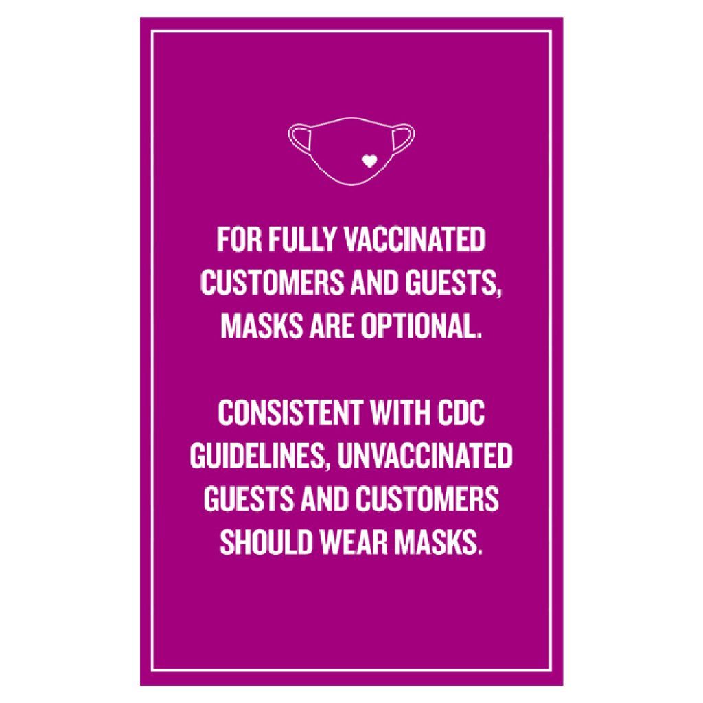 92361PK Pink Covid safety signs: Masks are optional. Hotel Signage Guidelines, Retail Store Signs, and Interior Office Signs.