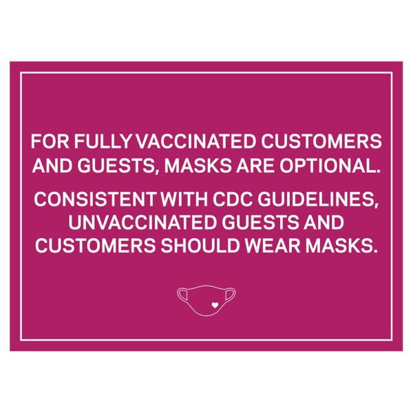 92366MA Pink Covid safety signs: Masks are optional. Hotel Signage Guidelines, Retail Store Signs, and Interior Office Signs.