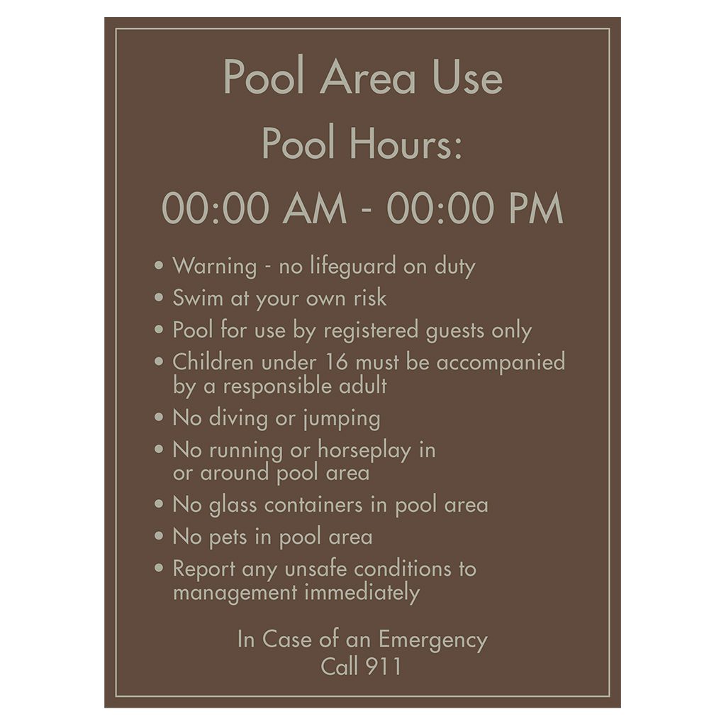 92354 Hotel Brand Signs - Approved Pool Rules signs